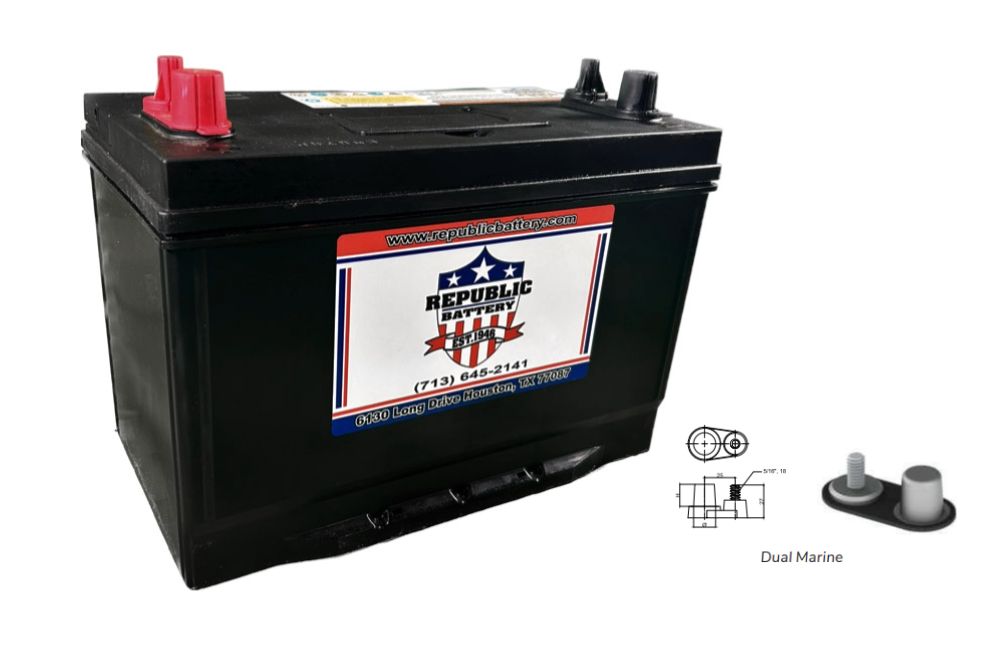 M27-1000 Group 27 Marine Battery Wet Cell Maintenance Free, 800cca 1000mca, 175rc
